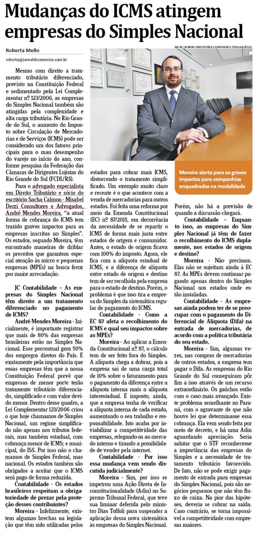  Jornal do Comércio entrevista André Mendes sobre o Simples Nacional